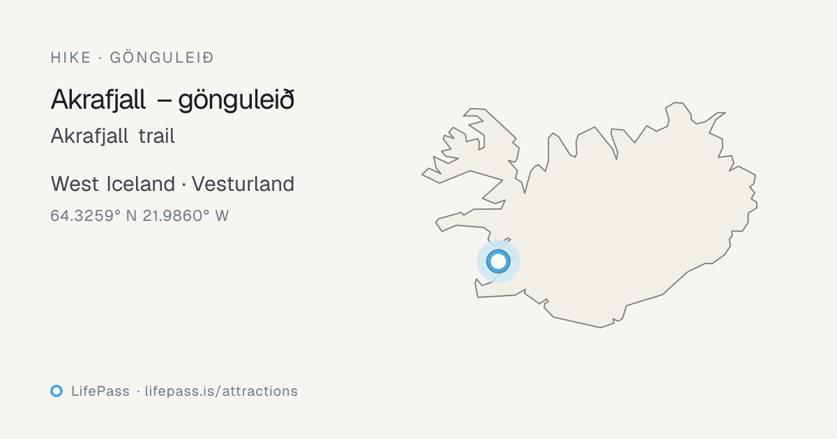 Map showing where Akrafjall trail is in Iceland
