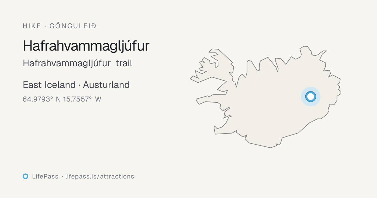 Map showing where Hafrahvammagljúfur trail is in Iceland