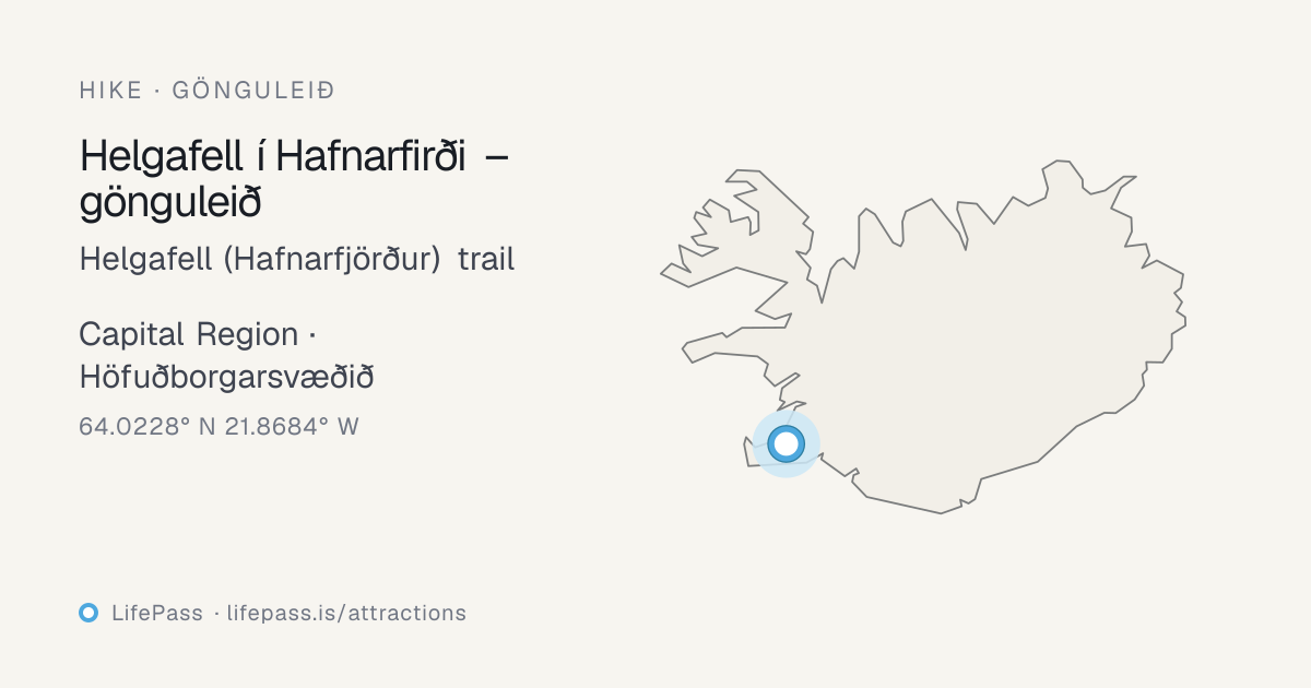 Map showing where Helgafell (Hafnarfjörður) trail is in Iceland
