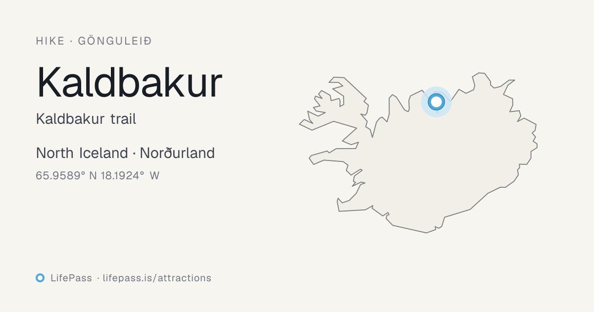 Map showing where Kaldbakur trail is in Iceland