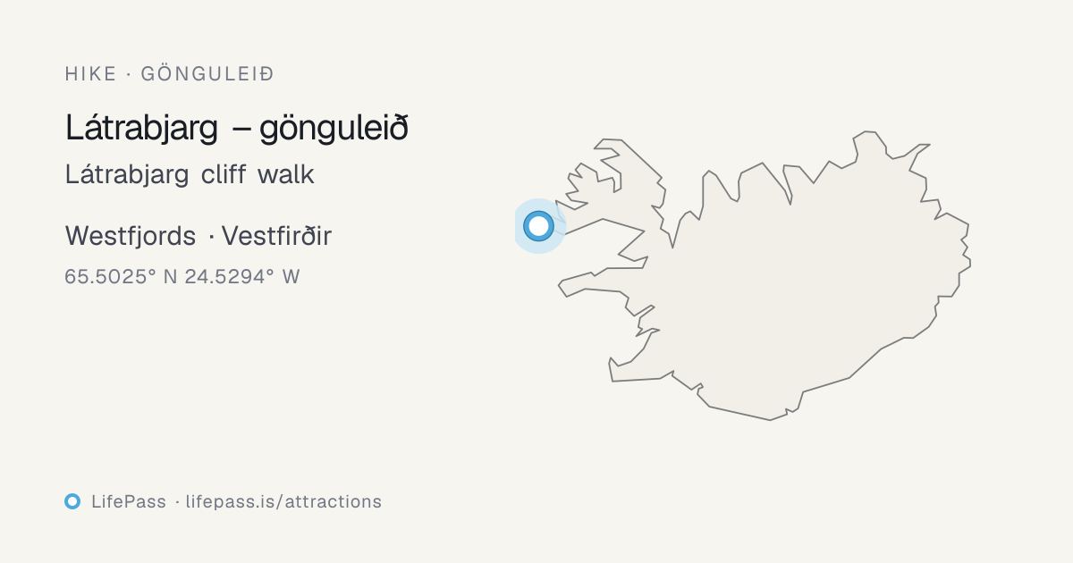 Map showing where Látrabjarg cliff walk is in Iceland