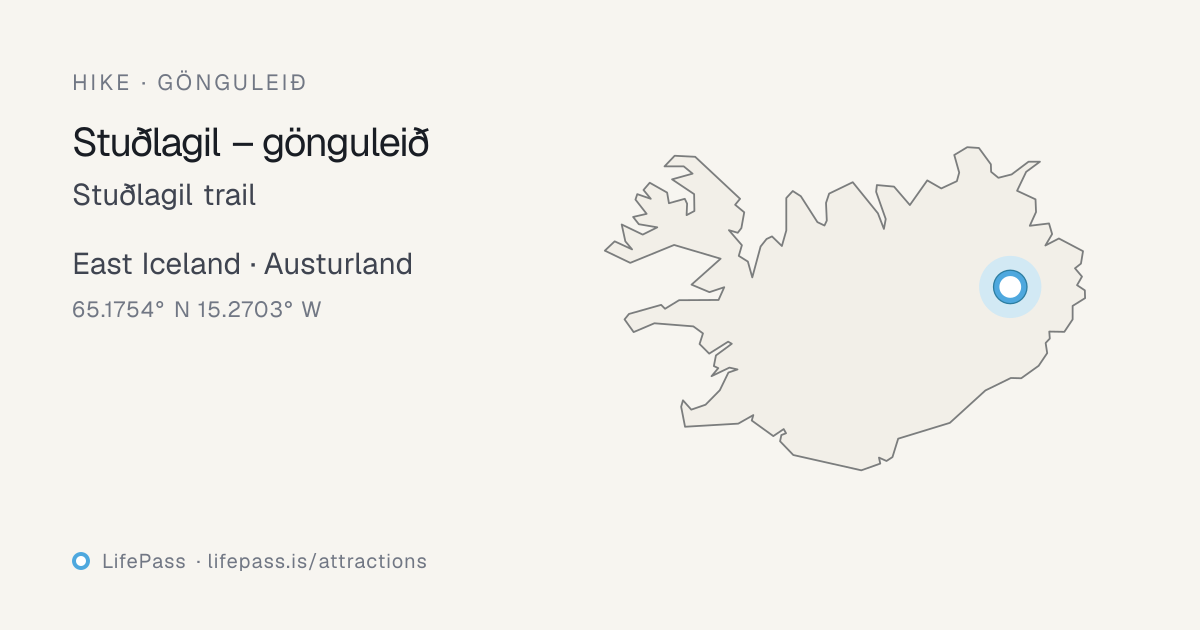 Map showing where Stuðlagil trail is in Iceland
