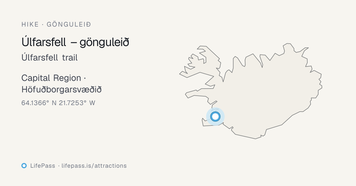 Map showing where Úlfarsfell trail is in Iceland